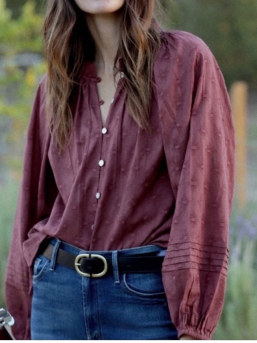 Cleobella antonia balloon sleeve textured button down blouse rust
